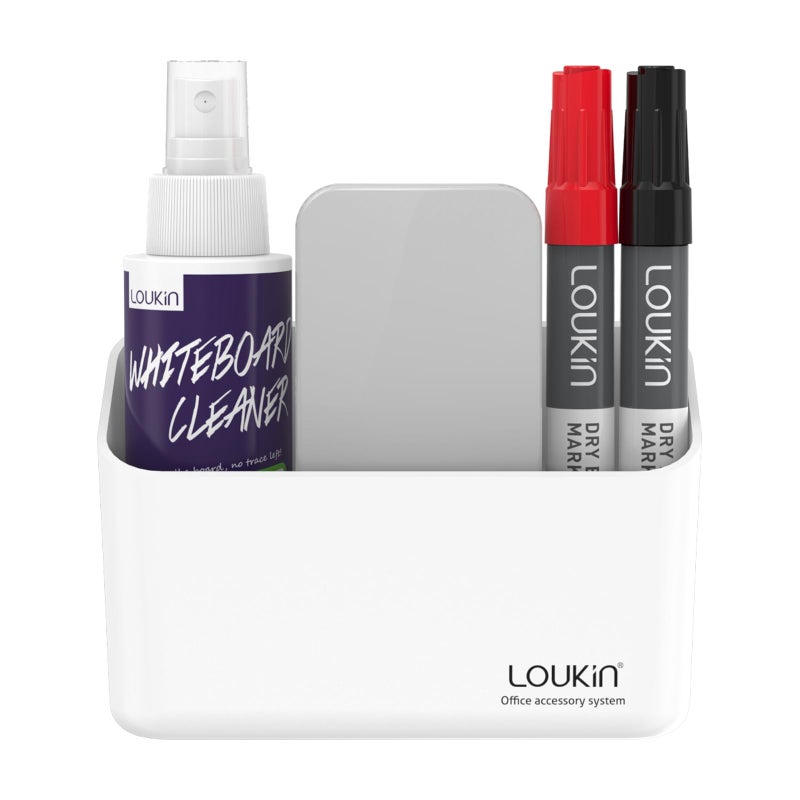 loukin Magnetic Marker Holder Set  Dry Erase Marker Holder  Dry Erase Accessory Tray Set (Includes 1 Eraser  1 Cleaner  2 Dry Erase Markers)  Ideal for Office  School or Home Use(White) - Image 1